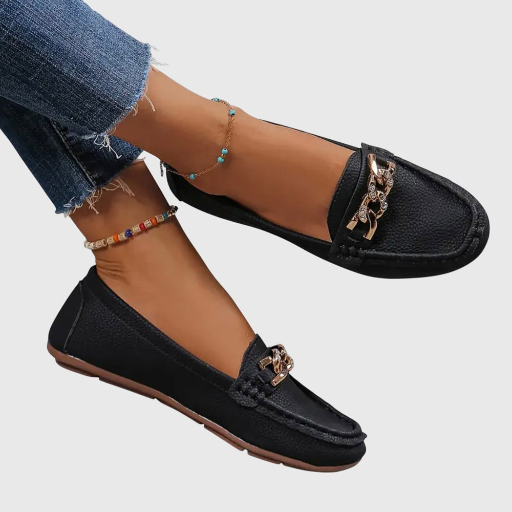 Mocassins femme orthopédiques à chaîne dorée et semelle rembourrée – Melissa – vue 2