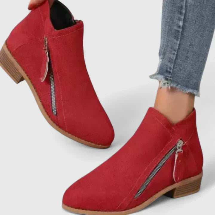 Bottines élégantes femme à soutien orthopédique et zip – Friana – Rouge