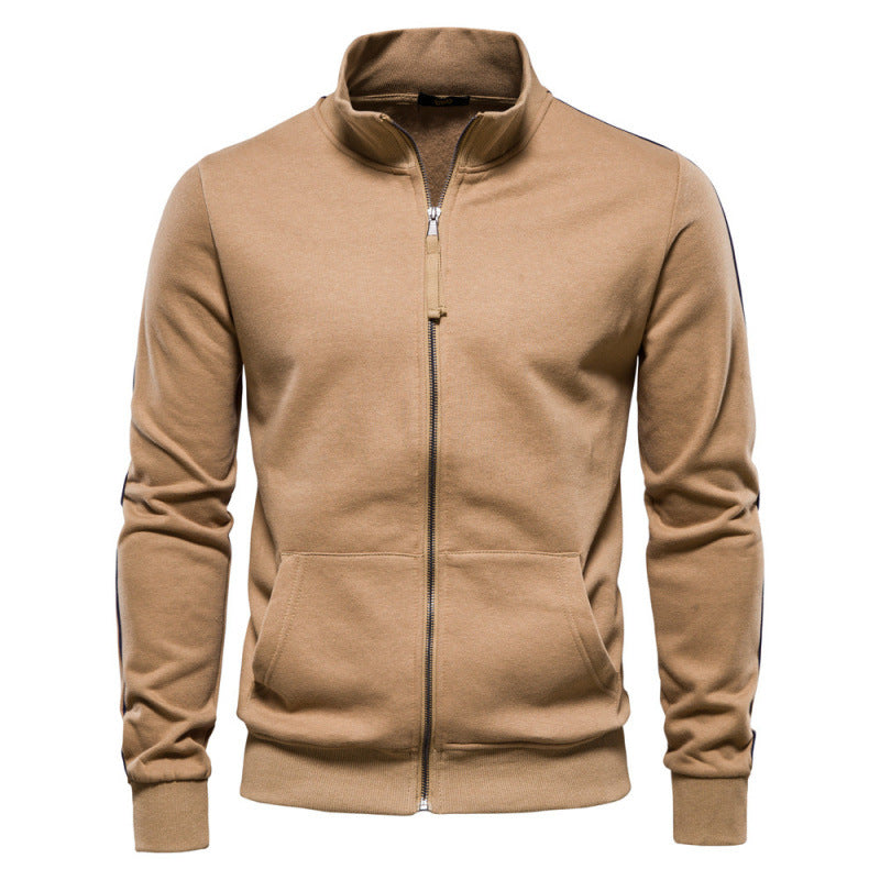 Veste sweat homme zippée à col montant et poches – Adrien - Kaki