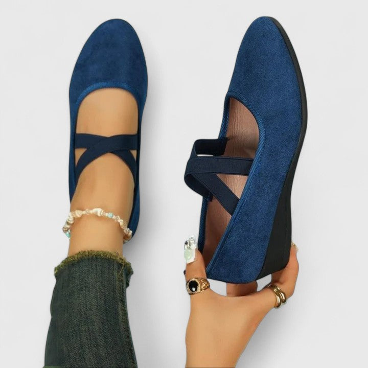Ballerines femme orthopédiques à brides croisées – Claudia – Bleu