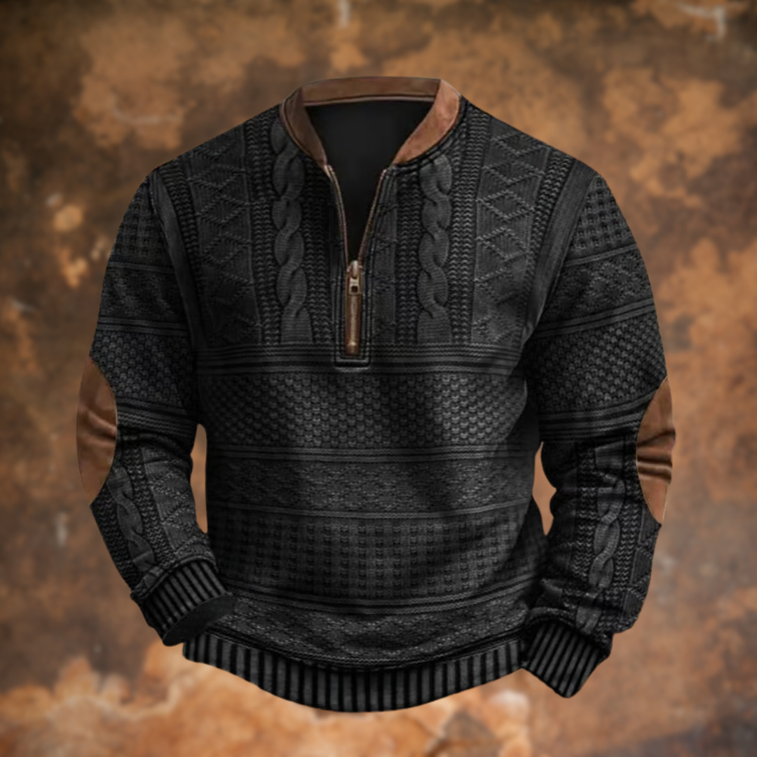 Pull homme d'hiver en maille texturée à col demi-zip – Jean – Noir