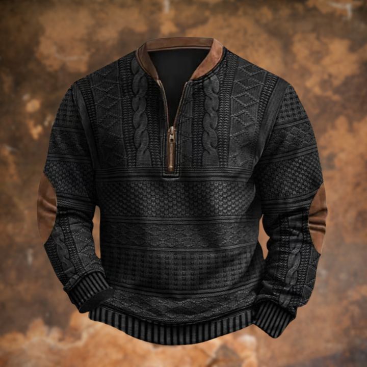 Pull homme d'hiver en maille texturée à col demi-zip – Jean – Noir