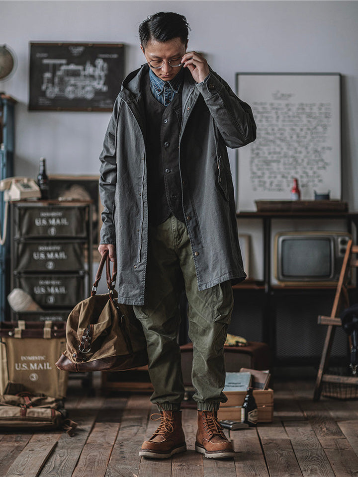 Parka homme style militaire à capuche en coton coupe ample – Thibault - Gris foncé