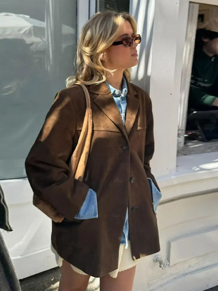 Veste blazer oversize femme effet daim marron – Jeanne - vue 4