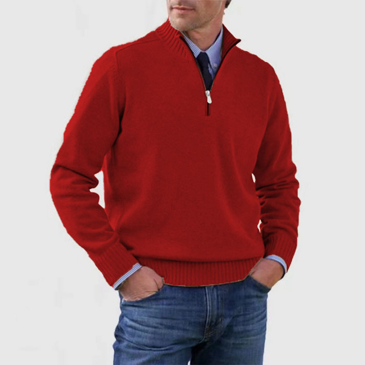 Pull demi-zip homme coupe classique en maille premium – Lucien – Rouge