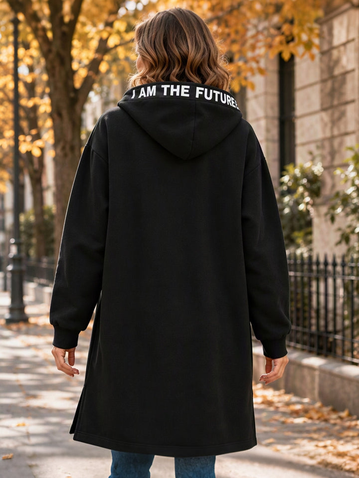 Manteau sweat long femme oversize zippé à capuche – Léonie - vue 4
