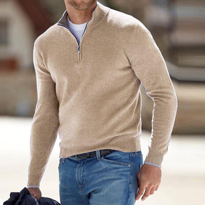 Pull demi-zip homme premium en maille côtelée – Erik – Beige