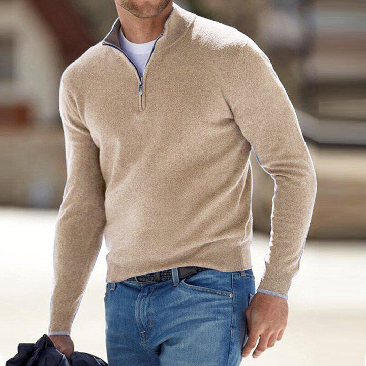 Pull demi-zip homme premium en maille côtelée – Erik – Beige