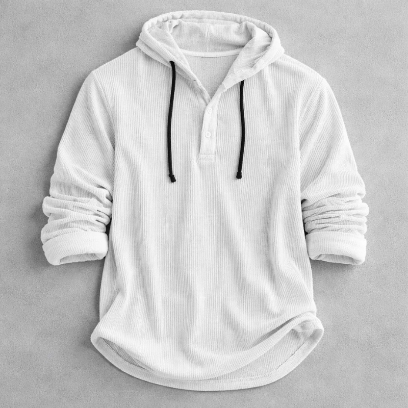 Pull à capuche homme en velours côtelé à col boutonné – Ivan – Blanc