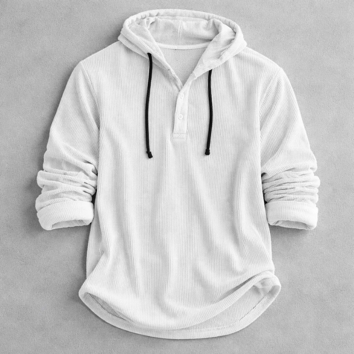 Pull à capuche homme en velours côtelé à col boutonné – Ivan – Blanc
