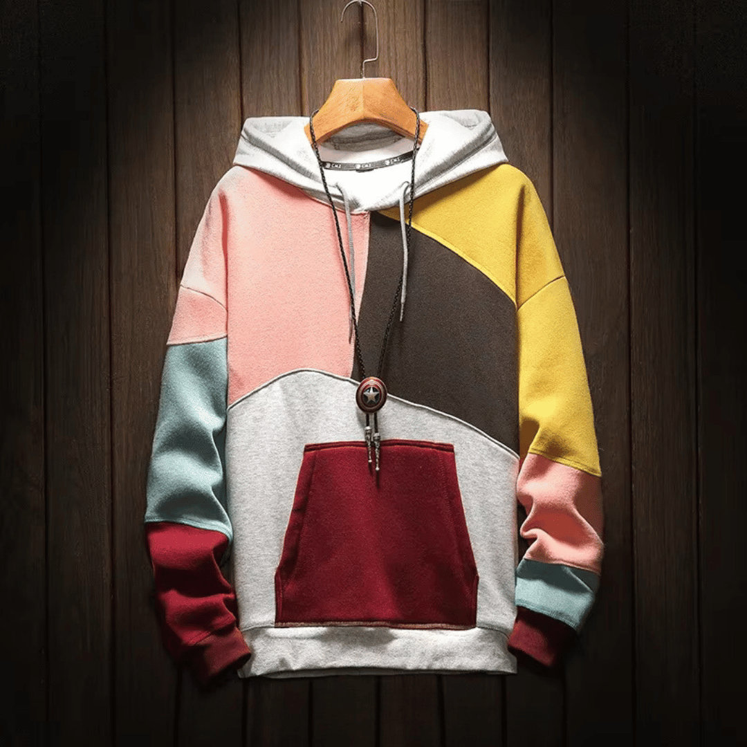Sweat à capuche homme color block à poche kangourou – Nathan - Rose et gris
