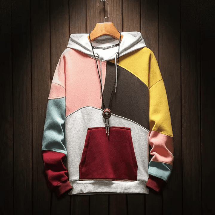 Sweat à capuche homme color block à poche kangourou – Nathan - Rose et gris