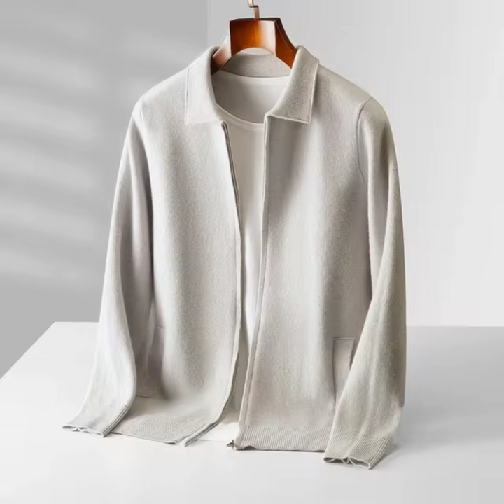 Cardigan zippé homme élégant en maille – Ethan – Blanc