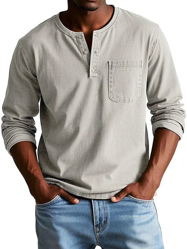 T-shirt henley homme décontracté à manches longues – Philipp – Beige
