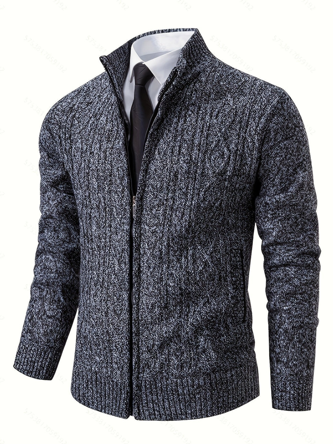 Cardigan zippé homme en maille torsadée à col montant – Henrik – vue 25