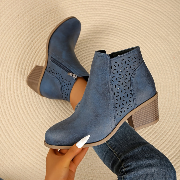 Bottines femme à enfiler avec zip latéral – Greta – Bleu
