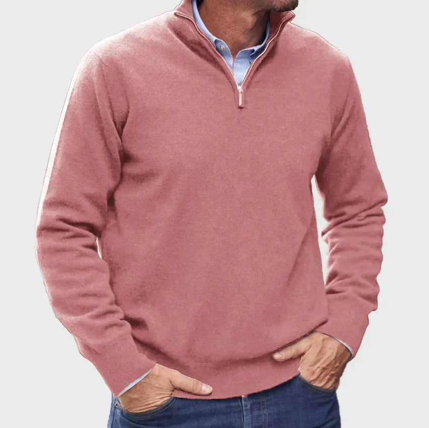 Pull homme douillet à col zippé moderne – Basile – Rose
