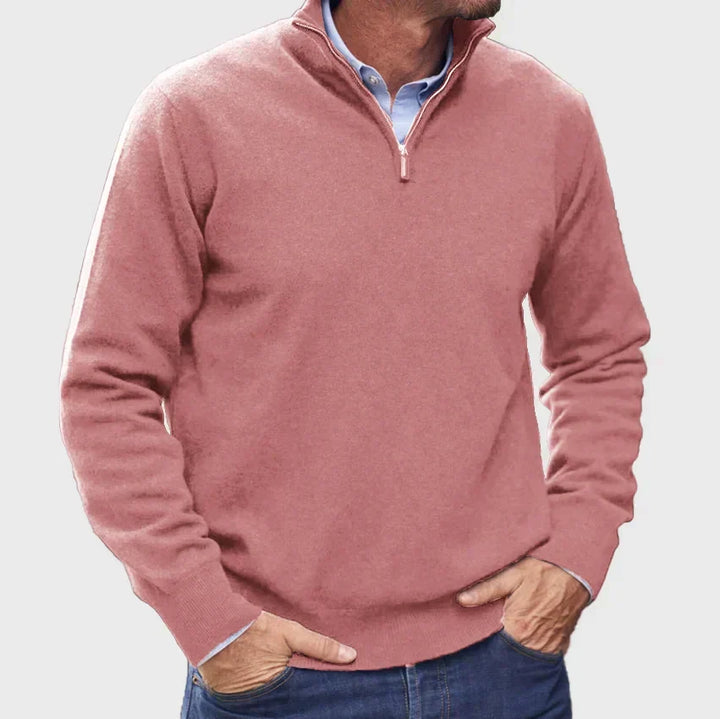 Pull homme douillet à col zippé moderne – Basile – Rose