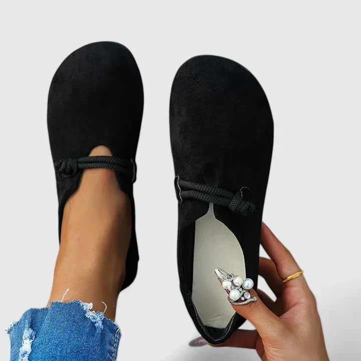 Mocassins femme orthopédiques à détail cordage – Lynda – Noir