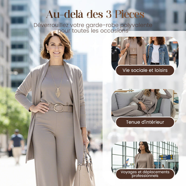 Ensemble 3 pièces femme gilet long, haut et pantalon à ceinture – Héloïse - vue 8