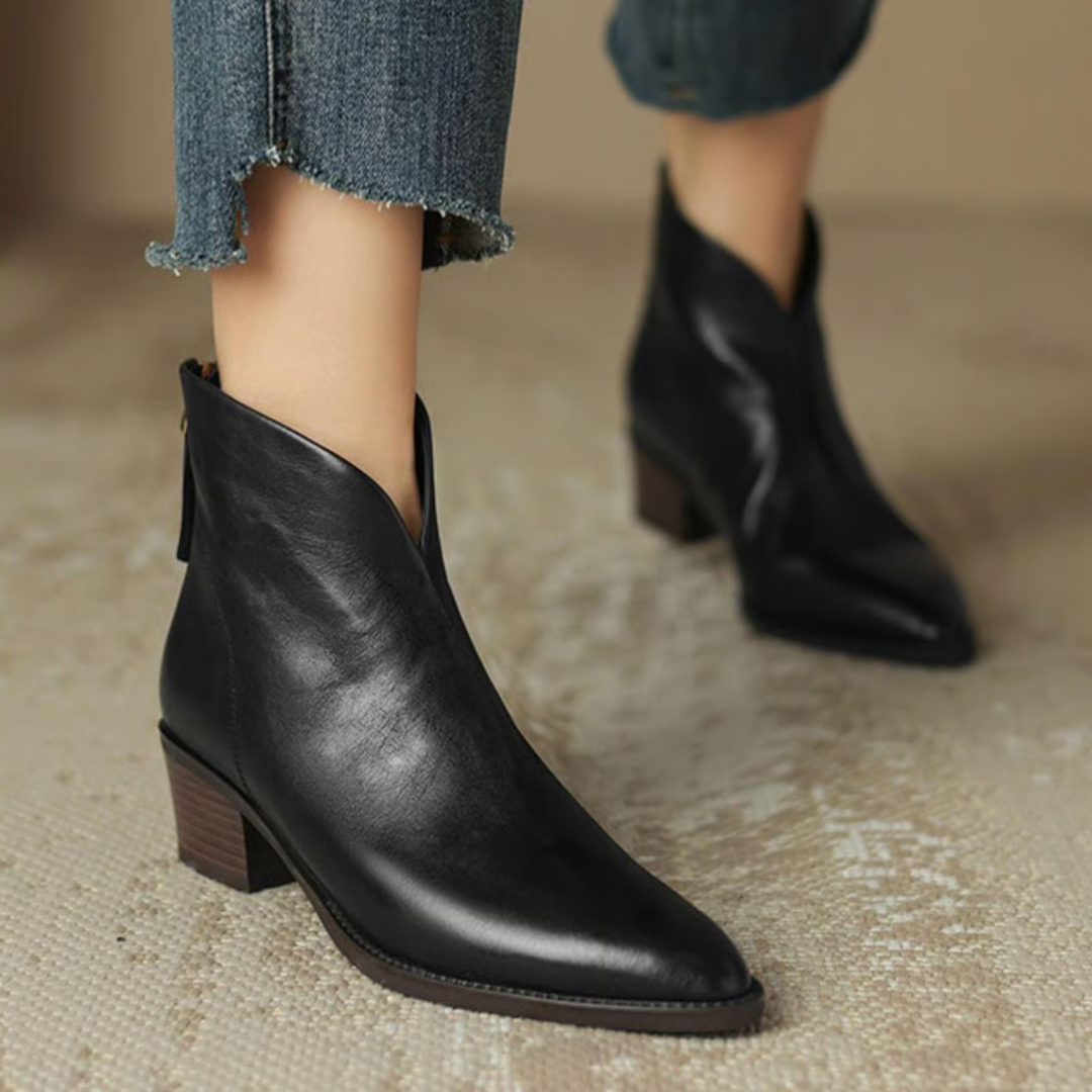 Bottines femme élégantes à talon bas – Felly – Noir