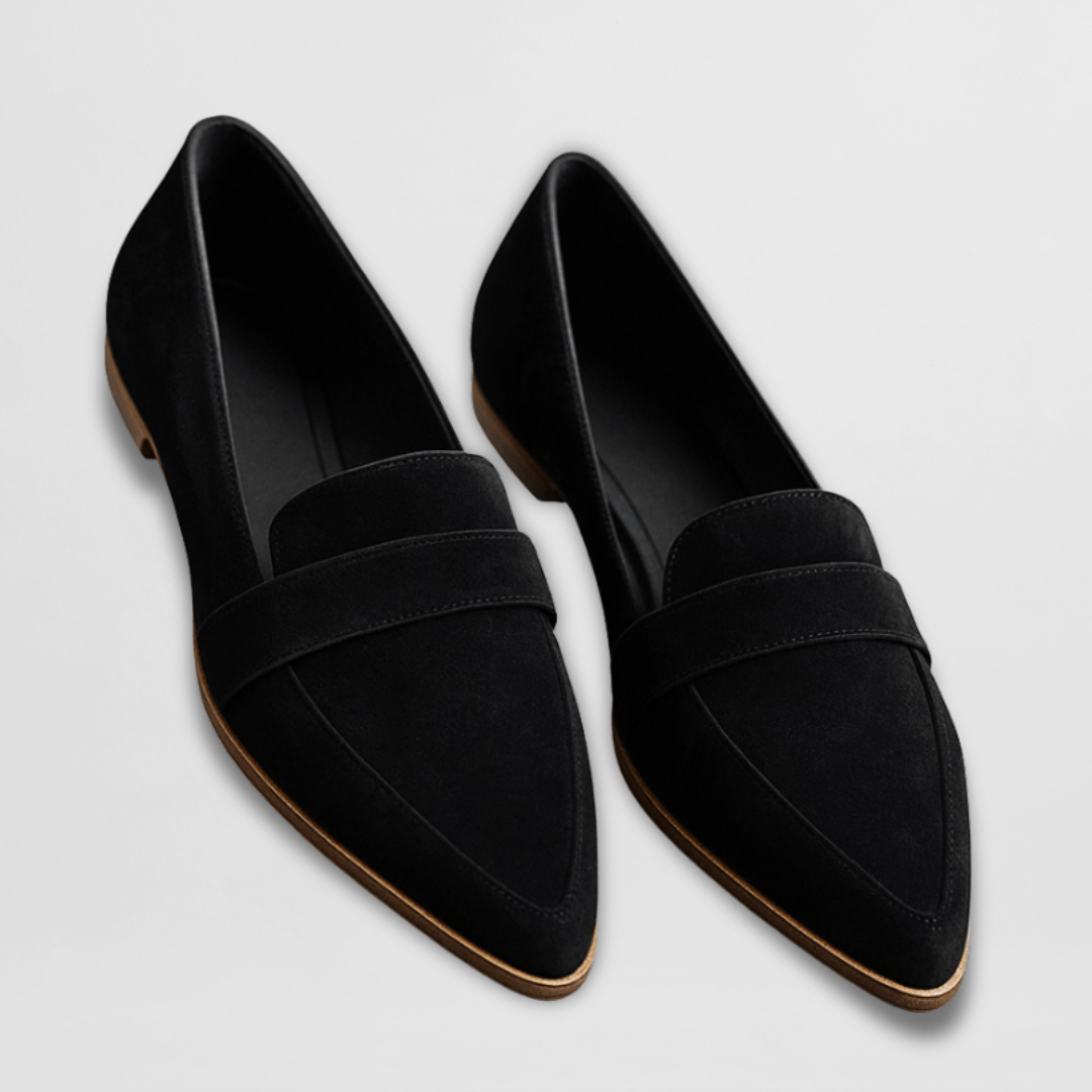 Mocassins femme en daim à bout pointu pour l'automne – Magdalena – Noir
