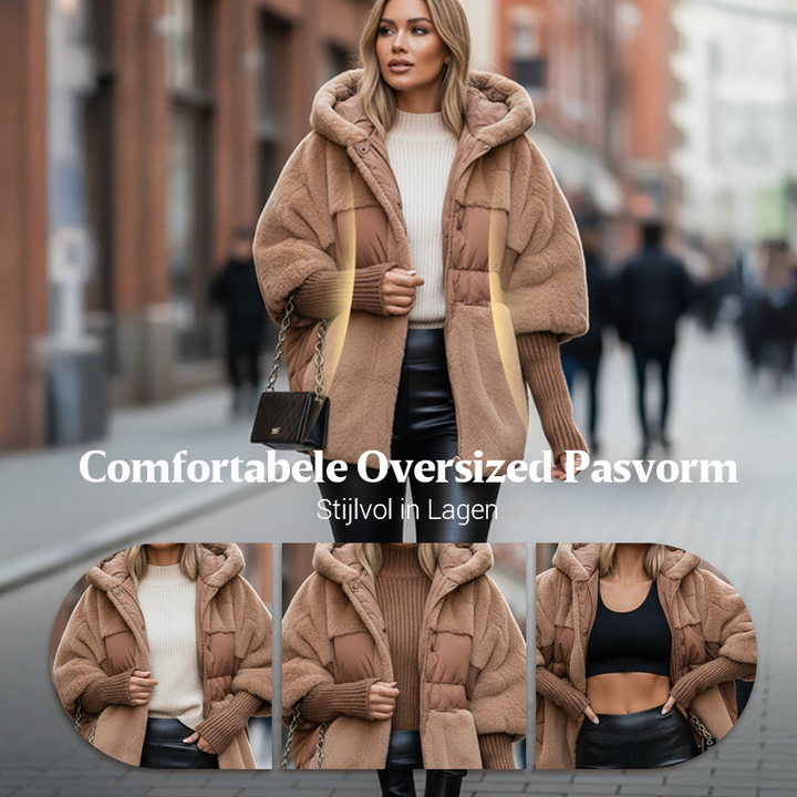 Doudoune oversize femme à capuche mêlant peluche et matelassé – Capucine - vue 6