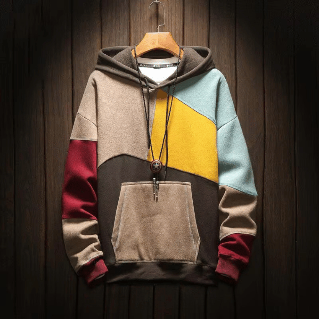 Sweat à capuche homme color block à poche kangourou – Nathan - Tons terreux