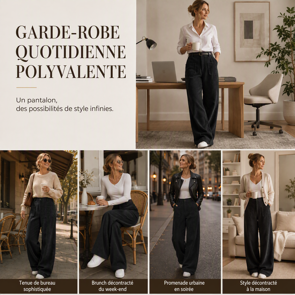 Pantalon large femme en velours côtelé taille haute – Juliette - vue 7