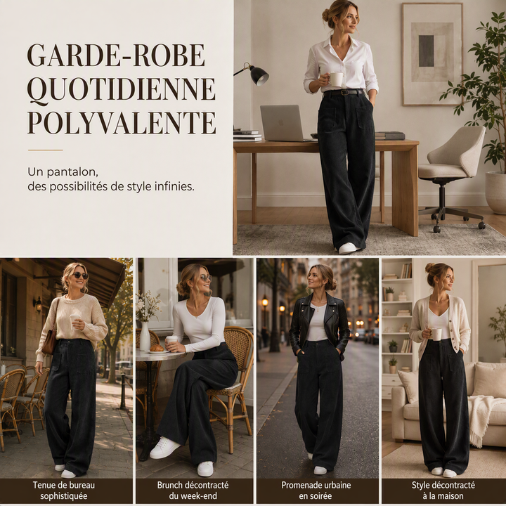Pantalon large femme en velours côtelé taille haute – Juliette - vue 7