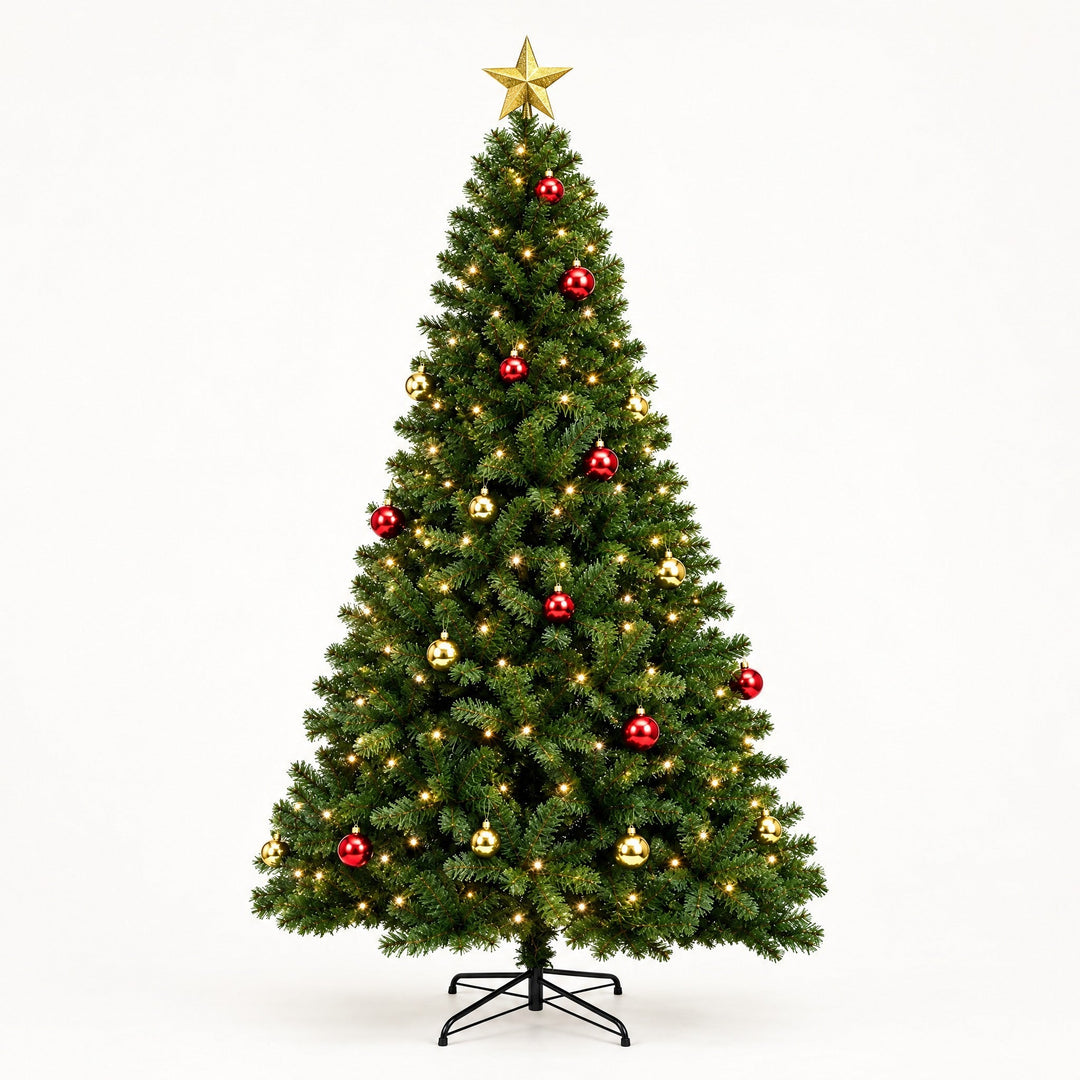 Sapin de Noël Lumineux 180 cm avec Décorations – Pin à Branches Articulées, Lumières Blanc Chaud & Télécommande