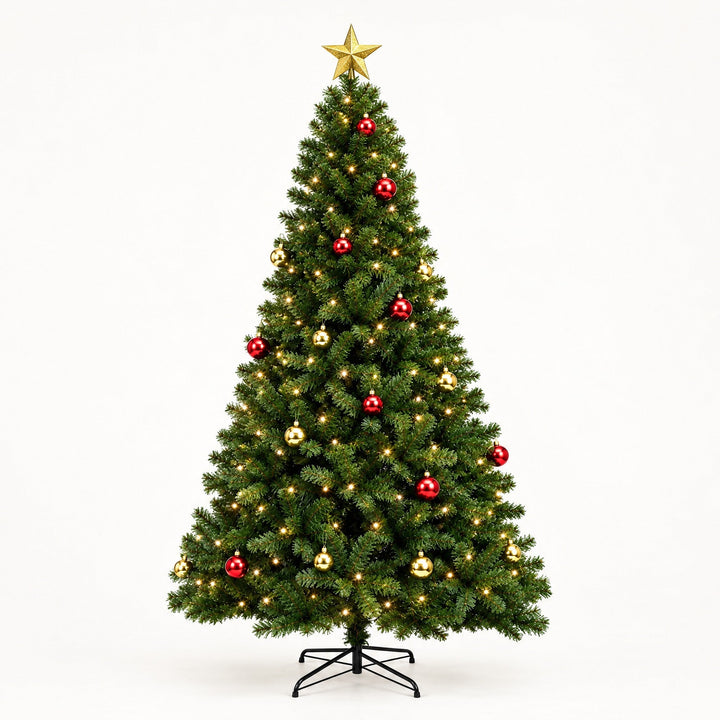 Sapin de Noël Lumineux 180 cm avec Décorations – Pin à Branches Articulées, Lumières Blanc Chaud & Télécommande