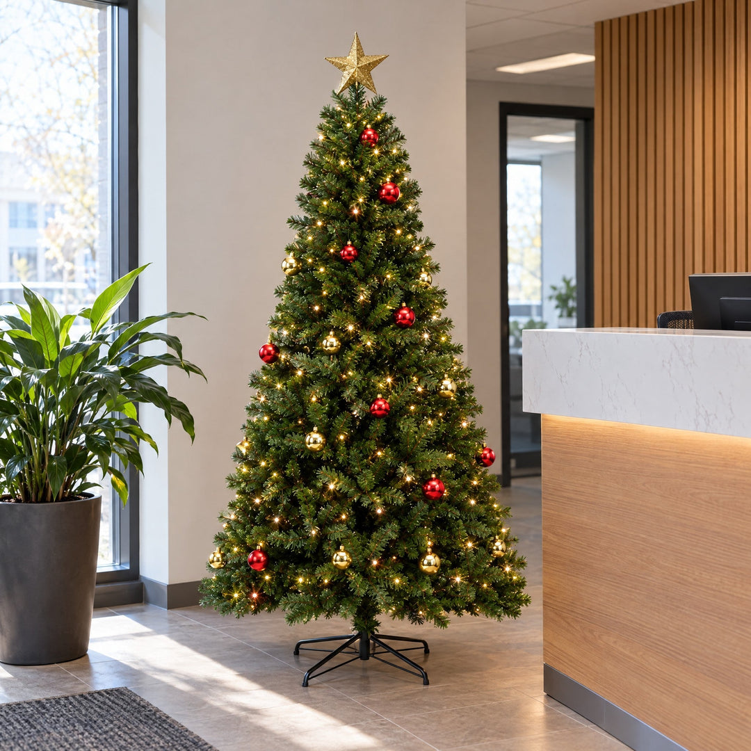 Sapin de Noël Lumineux 180 cm avec Décorations – Pin à Branches Articulées, Lumières Blanc Chaud & Télécommande