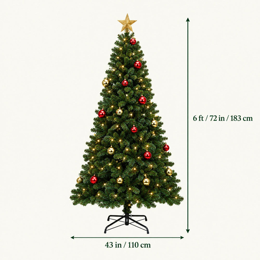 Sapin de Noël Lumineux 180 cm avec Décorations – Pin à Branches Articulées, Lumières Blanc Chaud & Télécommande
