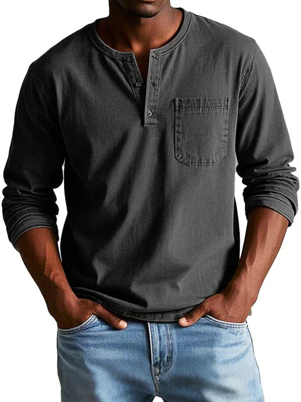 T-shirt henley homme décontracté à manches longues – Philipp – Noir
