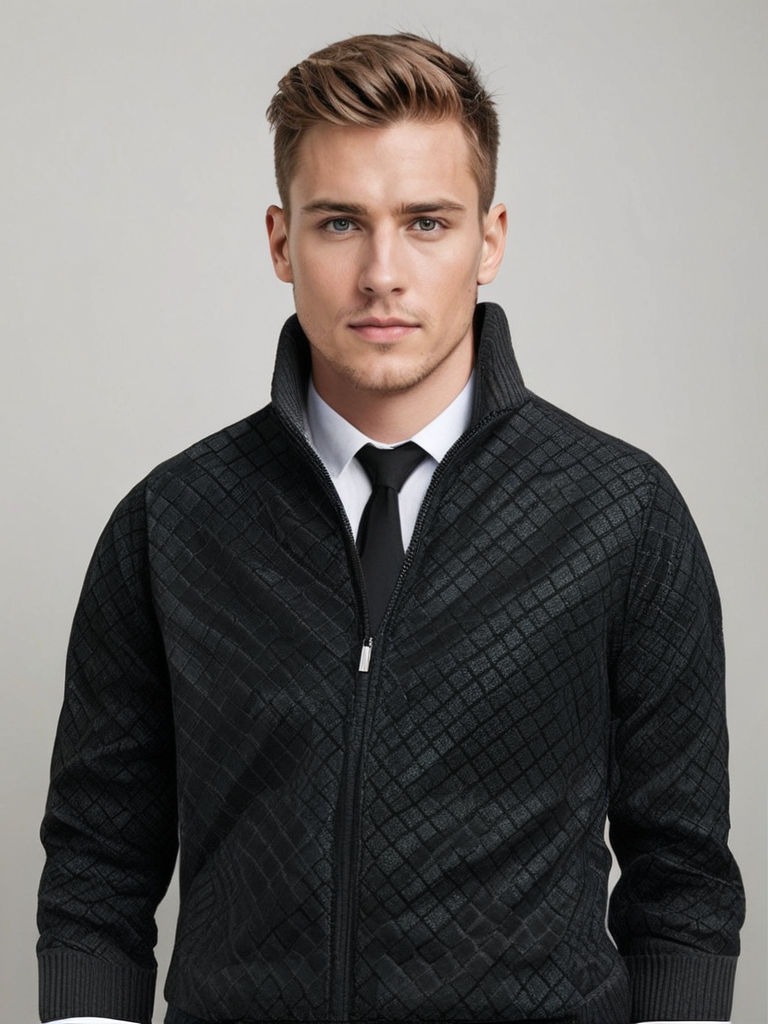 Cardigan zippé homme en maille gaufrée à col droit – Maxime – vue 9