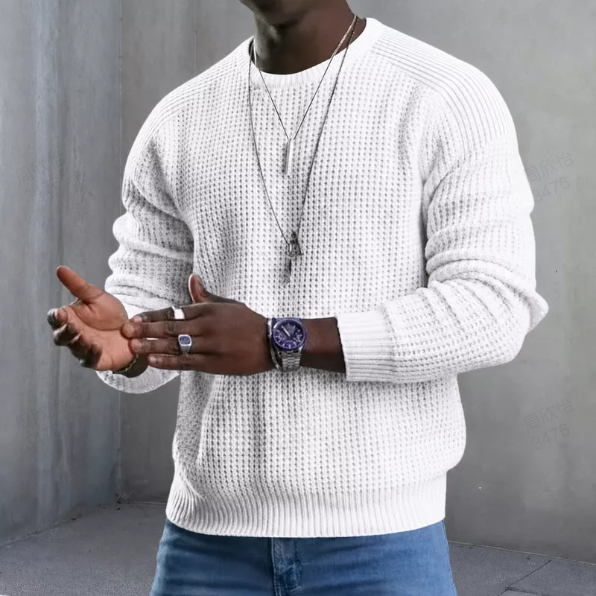 Pull homme col rond en maille texturée coupe ample – Gauthier - Blanc