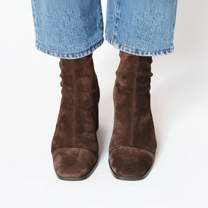 Bottines femme bout carré effet suédine à talon bloc – Alice - vue 2