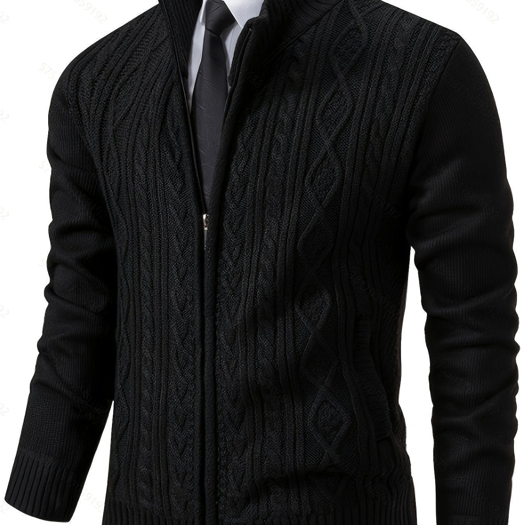Cardigan zippé homme en maille torsadée à col montant – Henrik – vue 1
