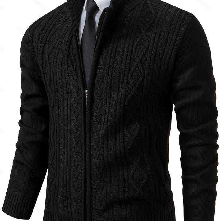 Cardigan zippé homme en maille torsadée à col montant – Henrik – vue 1