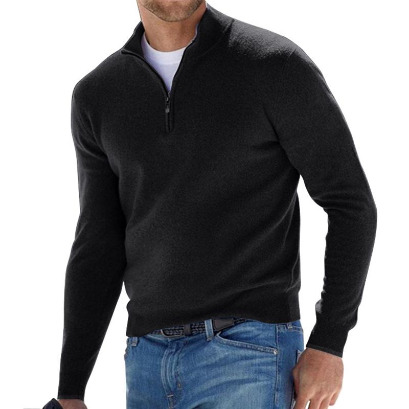 Pull demi-zip homme premium en maille côtelée – Erik – Noir