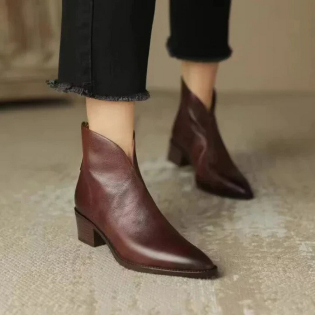 Bottines femme élégantes à talon bas – Felly – Marron