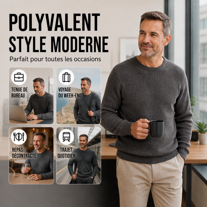 Pull homme col rond en maille texturée coupe ample – Gauthier - vue 6