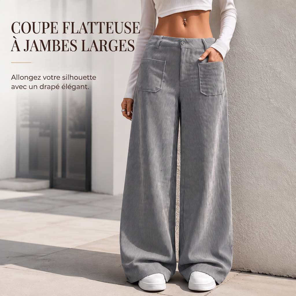 Pantalon large femme en velours côtelé taille haute – Juliette - vue 2