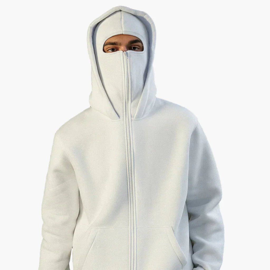 Sweat zippé à capuche unisexe urbain à cache-visage intégré – Matteo – vue 1