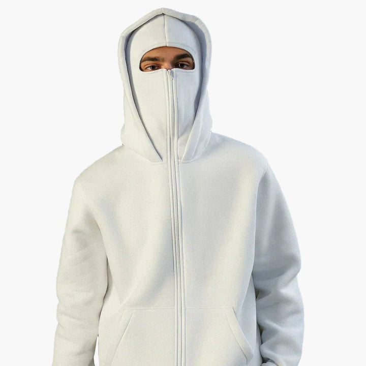 Sweat zippé à capuche unisexe urbain à cache-visage intégré – Matteo – vue 1
