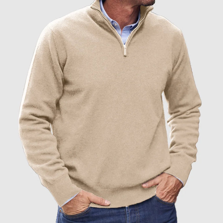 Pull homme douillet à col zippé moderne – Basile – Beige
