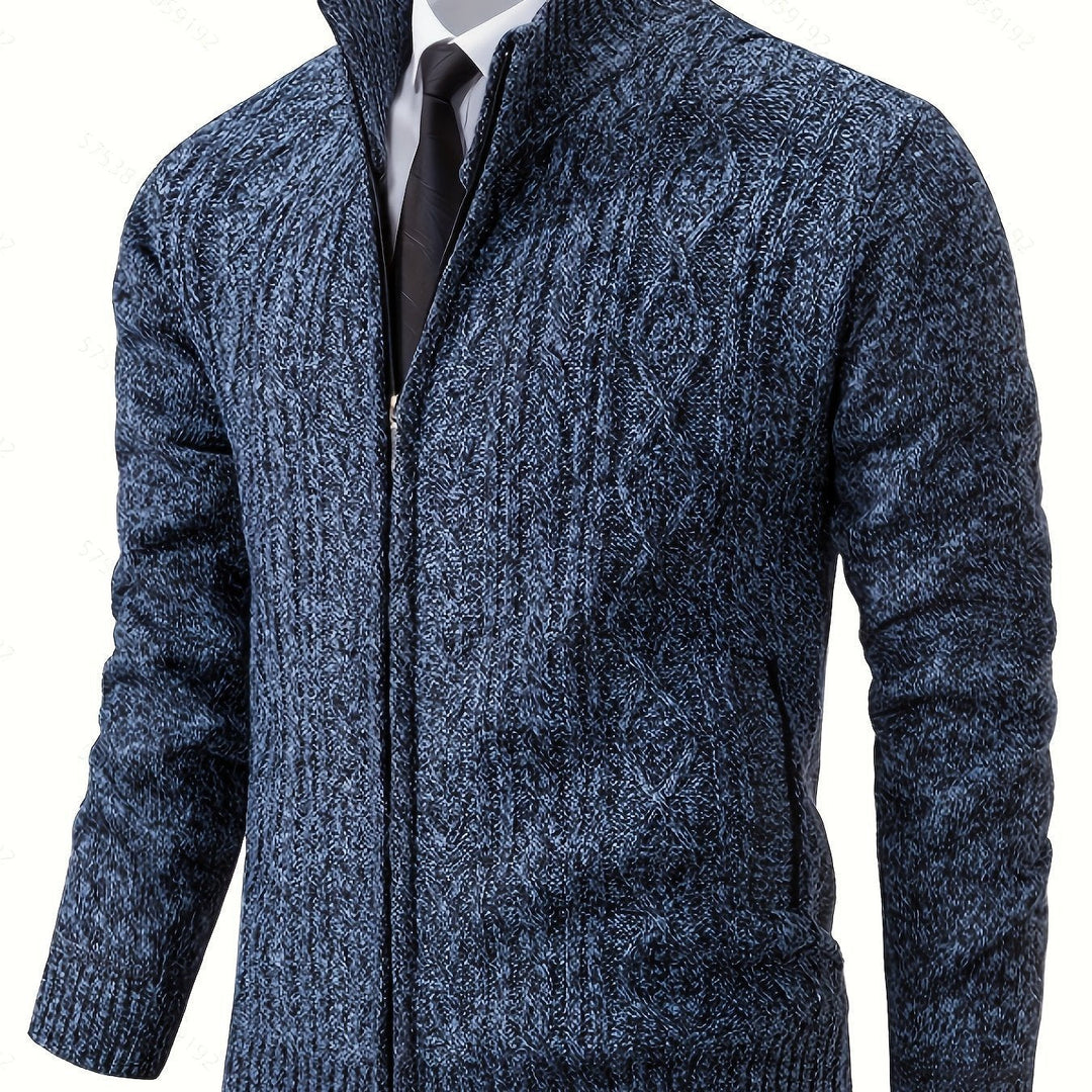 Cardigan zippé homme en maille torsadée à col montant – Henrik – vue 12