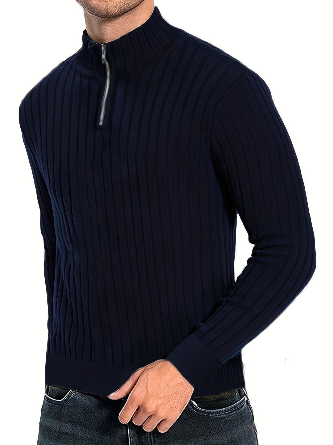 Pull homme en maille côtelée à quart de zip – Bastian – vue 2