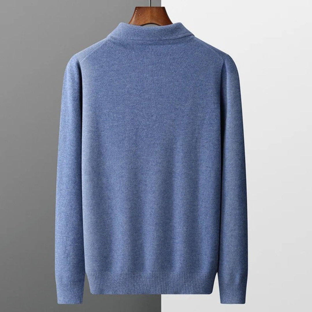 Pull polo homme élégant en maille façon cachemire à boutons – David – vue 11